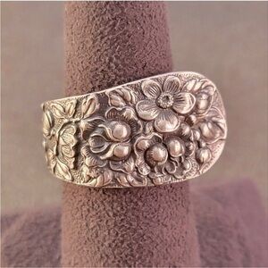 Antique Sterling Repurposed Flowers Spoon Ring, Size 7